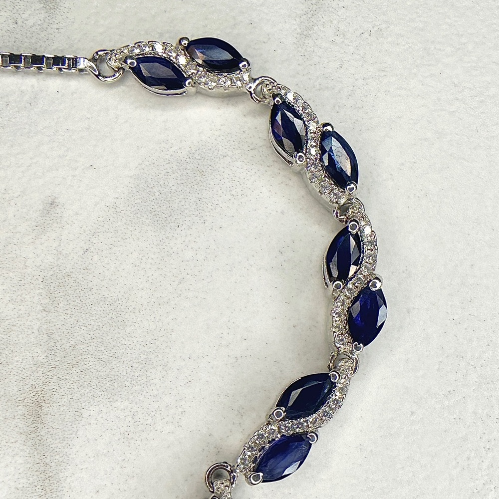 925 sterling silver and Natural Sapphire Bracelet - Picture 9 of 16